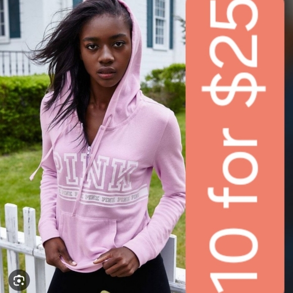 PINK Victoria's Secret Sweaters - PINK Victoria's Secret Lilac Zip Hoodie with White Logo